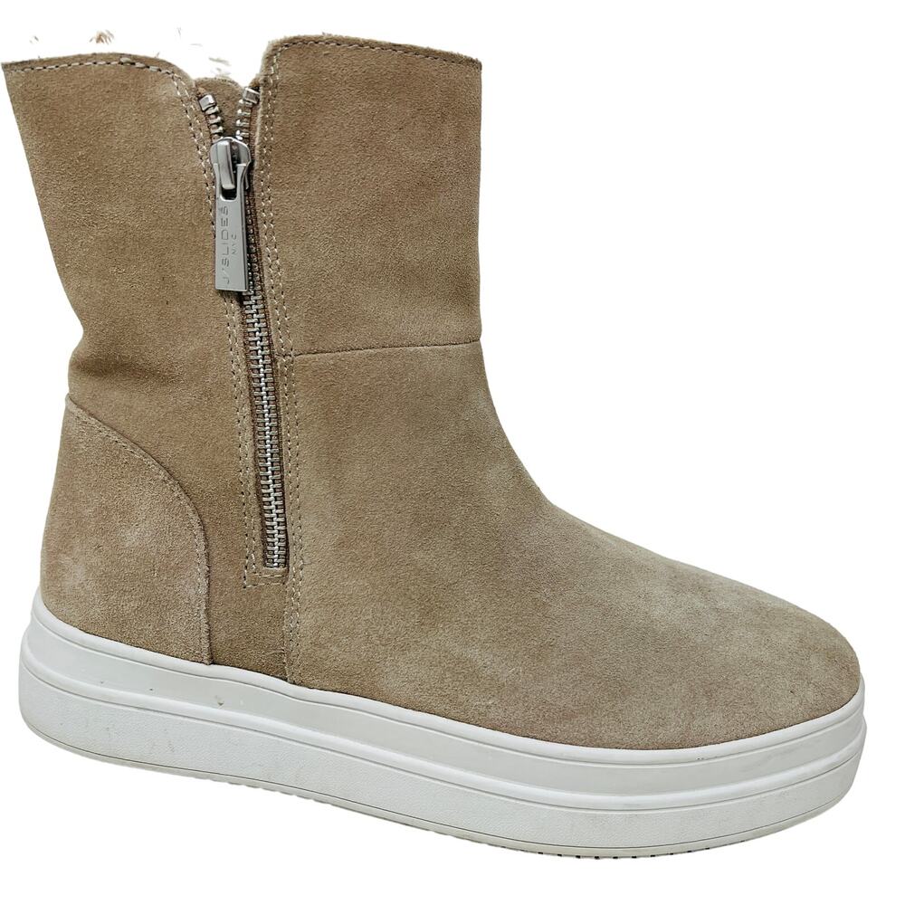 J/Slides Suede Leather Ankle Boots Boot Shoe Casual Side Zip Tan Olive - 7.5